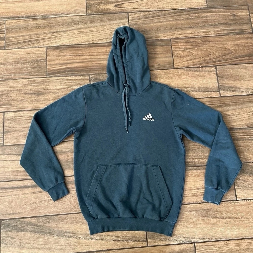 Adidas Essentials Hoodie Sweatshirt Black Pullover Logo Pocket Men's Small